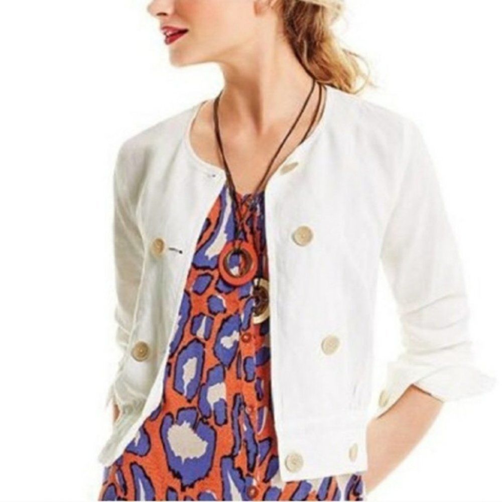 CAbi Piazza Linen Blazer Jacket Ivory (S, 2-4)